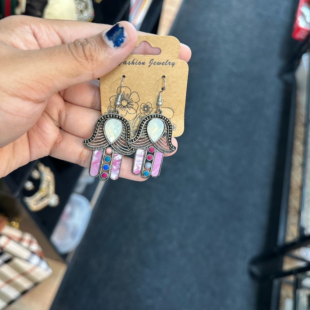 Elegant Goldish Silver Hamsa Earrings